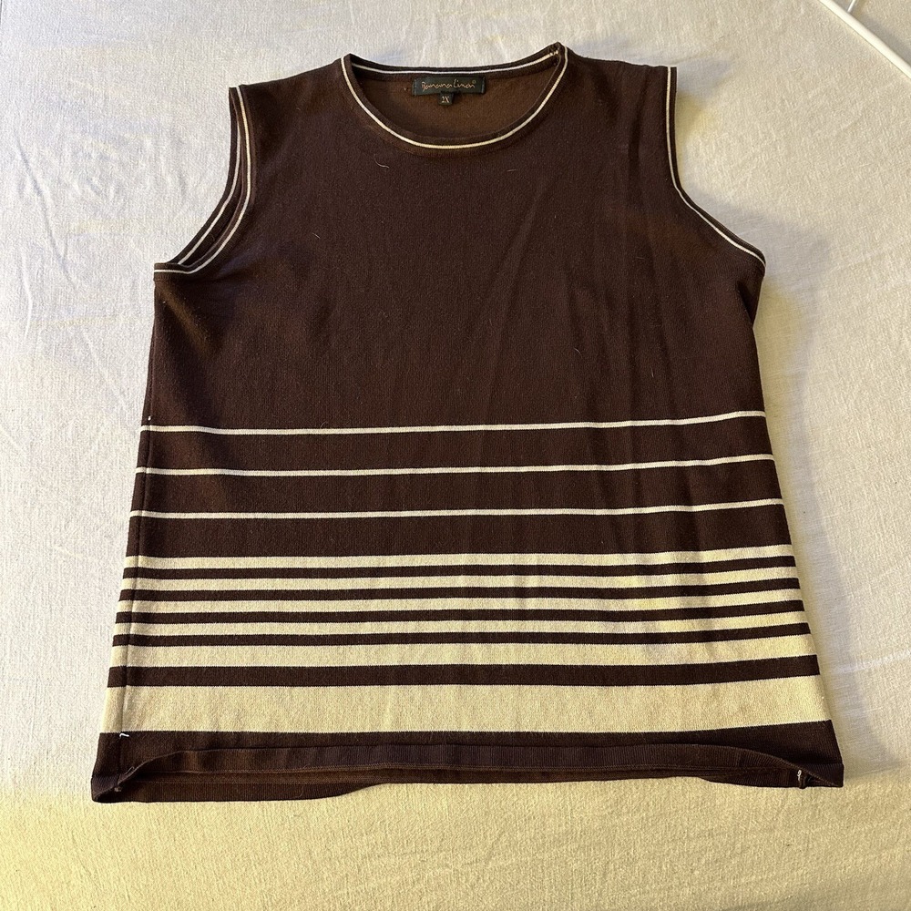 Banana Limon VTG Puffy Knit Poly Vest 2x Brown Striped‎